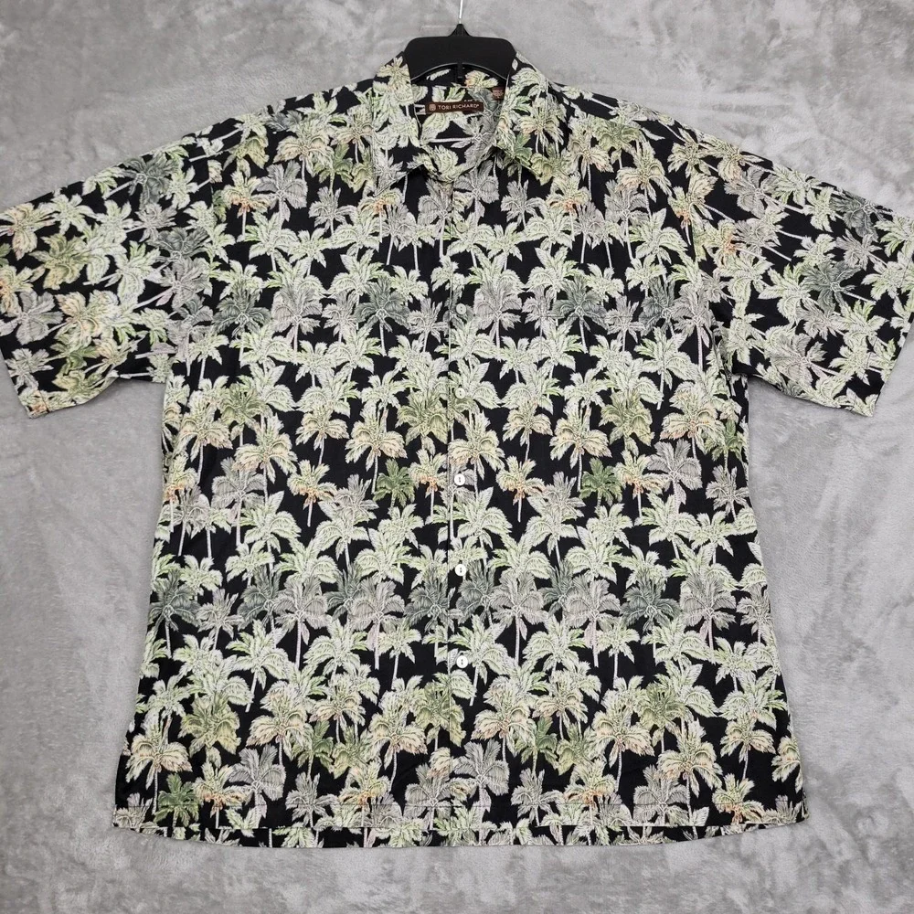 Tori Richard Men's Large Hawaiian Palm Tree Tropical Print Short Sleeve Shirt
